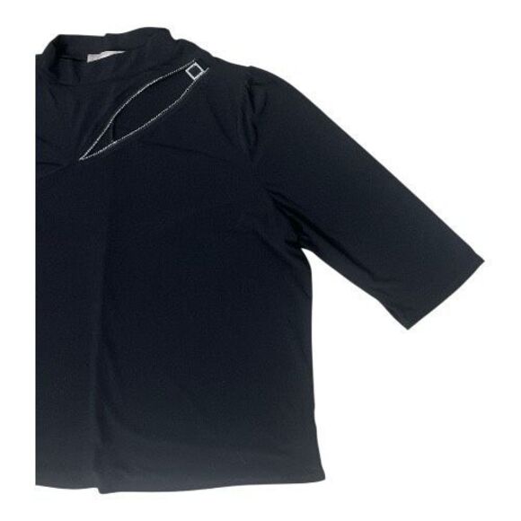 Chloe & Jasmine Black 3/4-Sleeve Blouse Plus Size 2X Cut Out Rhinestone Stretch - Picture 4 of 10